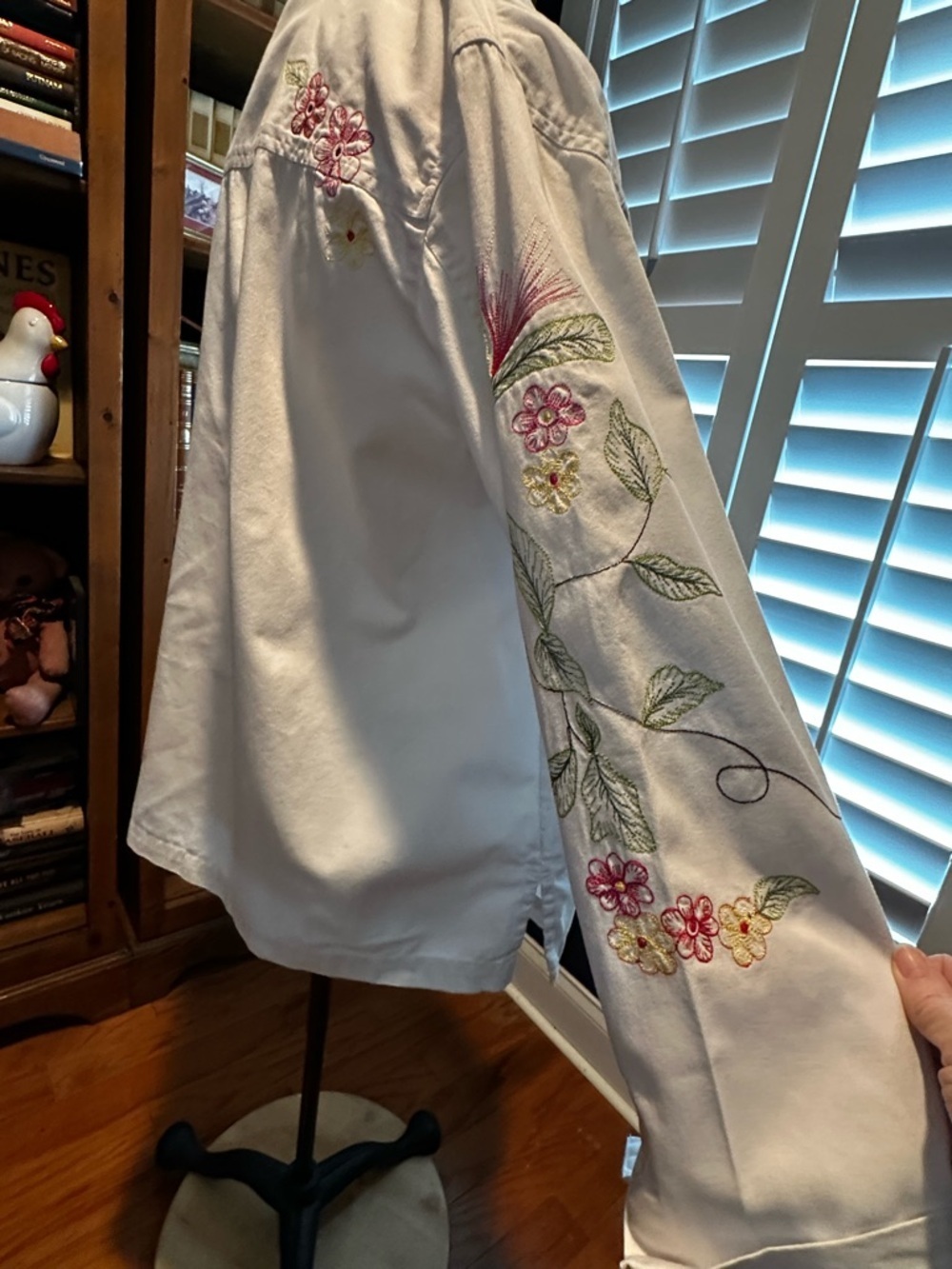 White Embroidered Floral Jean Jacket - Picture 6 of 16